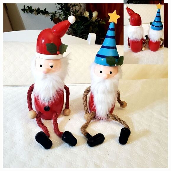 Wooden & Rope Santa's Figurines - Picture 1 of 12